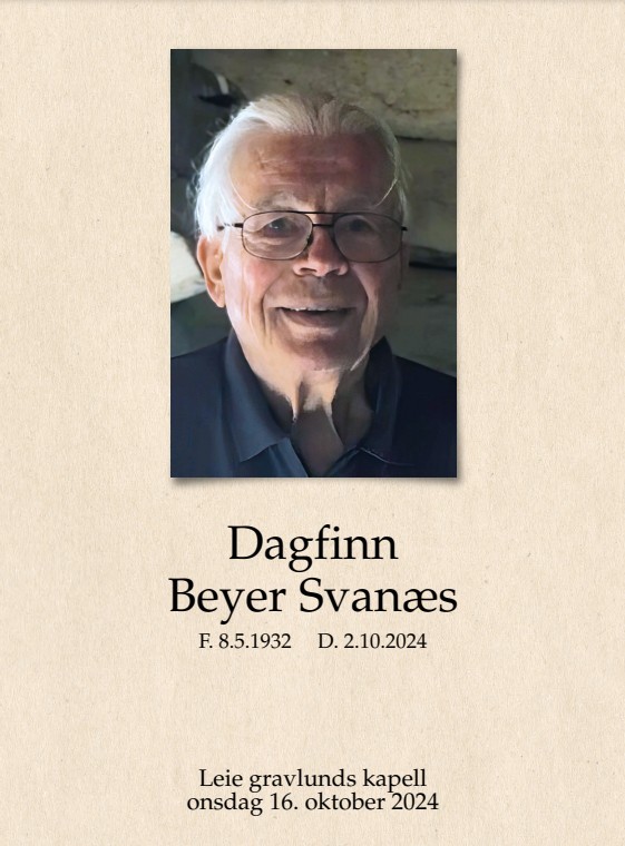 Begravelseshefte Dagfinn Beyer Svanæs