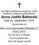 Dødsannonse Anna Judith Bakkedal