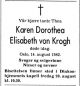 Dødsannonse Karen Dorothea Elisabeth von Krogh